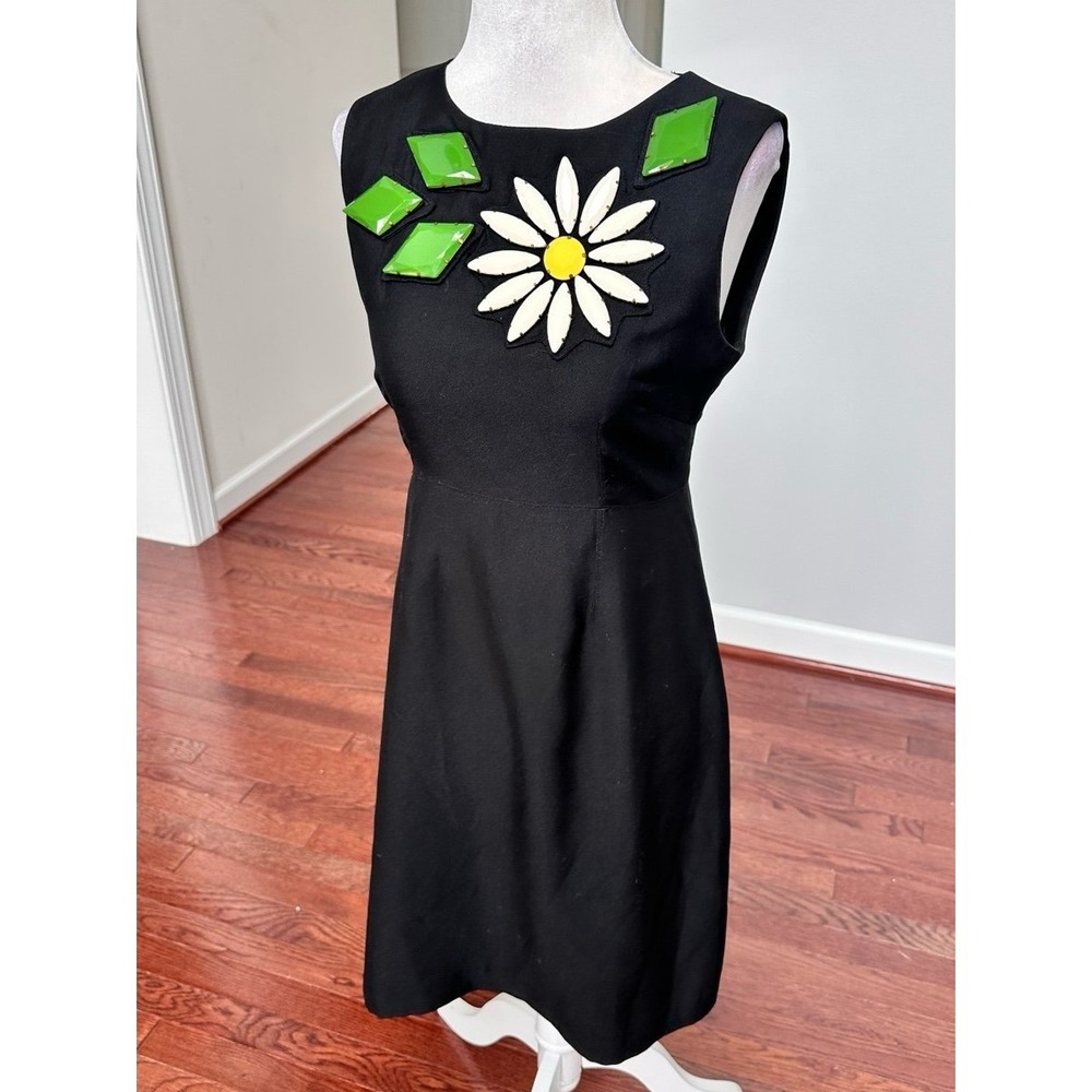 Luxury KARTA Black White Green Cocktail Embellished Daisy Studded Floral Dress - Picture 8 of 10